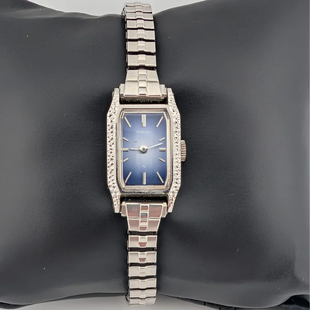 Seiko 11-4300 Manual Wind Blue Textured‎ Dial Tank Watch WGP Vintage 11-4300